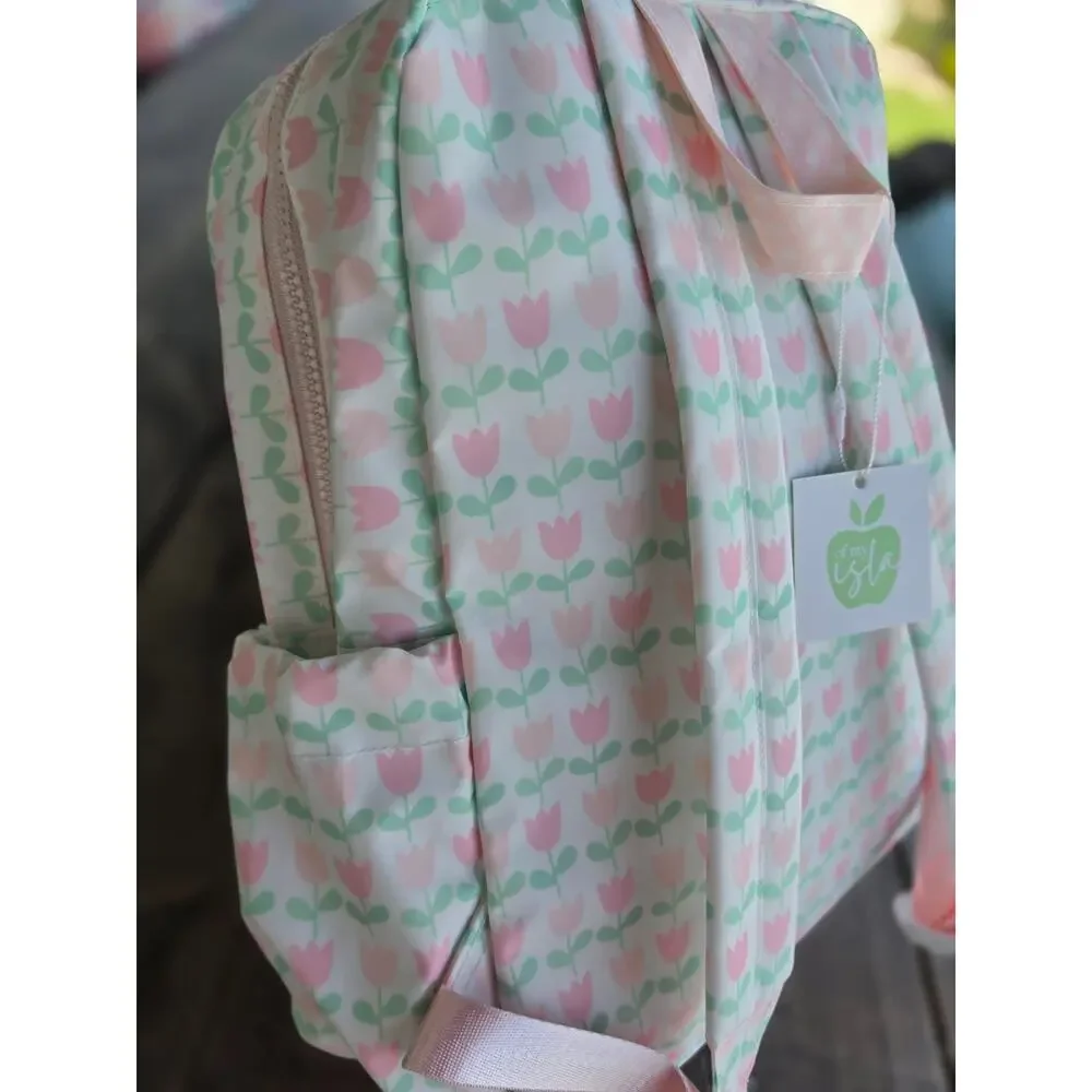 NEW Apple of my Isla Tulip backpack with drink sleeves/ wipeable/ 2 sizes